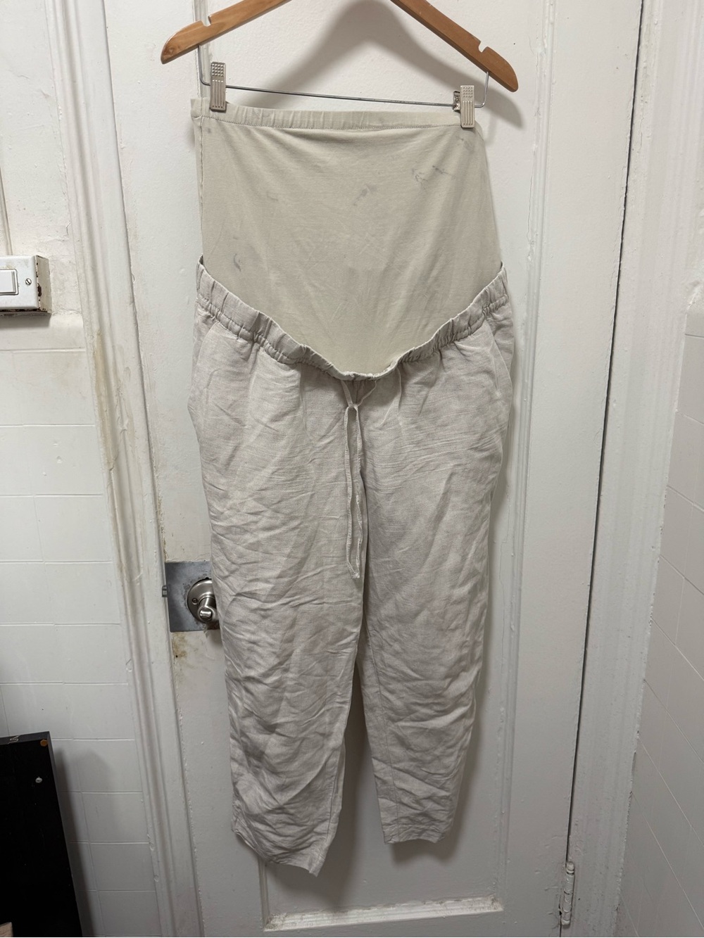H&M beige Size L maternity linen blend pants